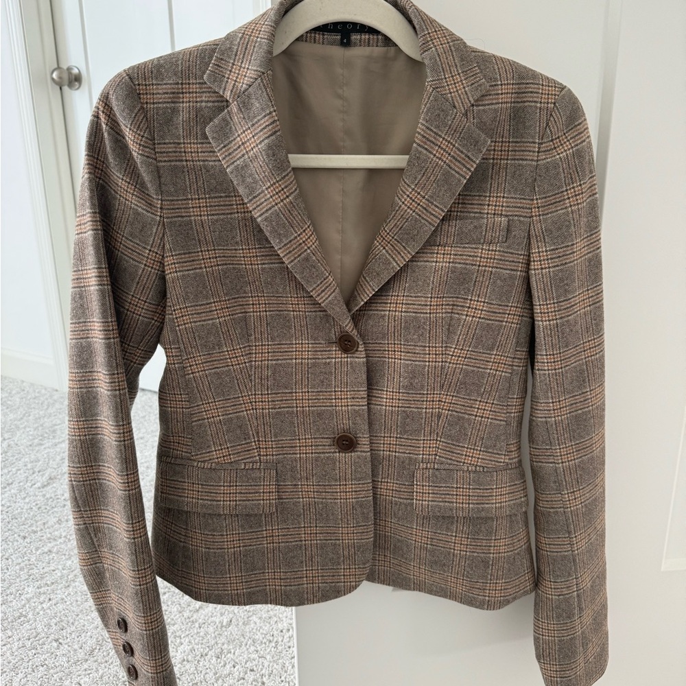 Theory brown plaid wool blazer